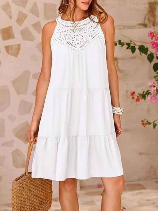 Bianca — Ruffled Hem Lace Sleeveless Dress