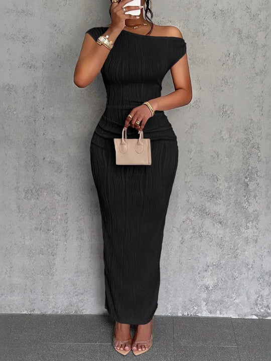 Anouska — Textured Single Shoulder Bodycon Maxi Dress