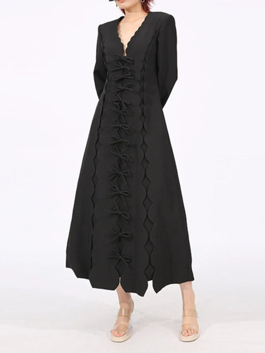 Tiziana — Long Sleeve Bow Front Midi Dress
