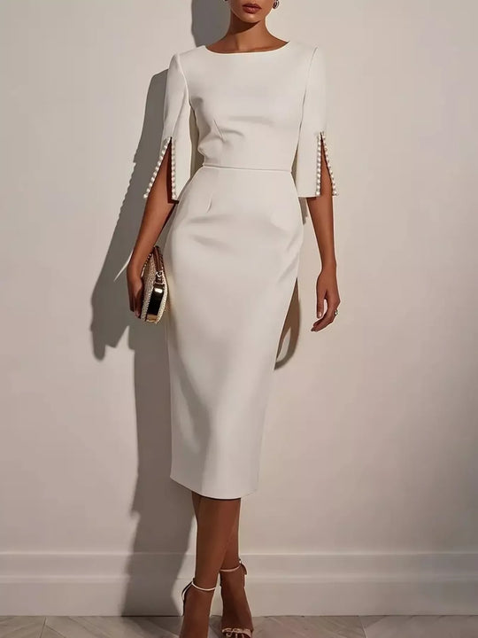Fiorella — Slim-Fit Elegant Midi Dress with Beaded Slit Sleeve
