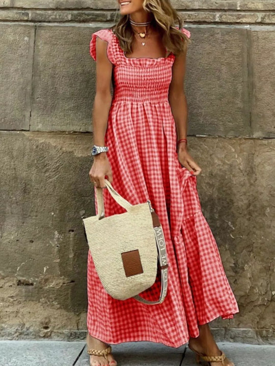 Selene — Gingham Smocked Ruffle Maxi Dress