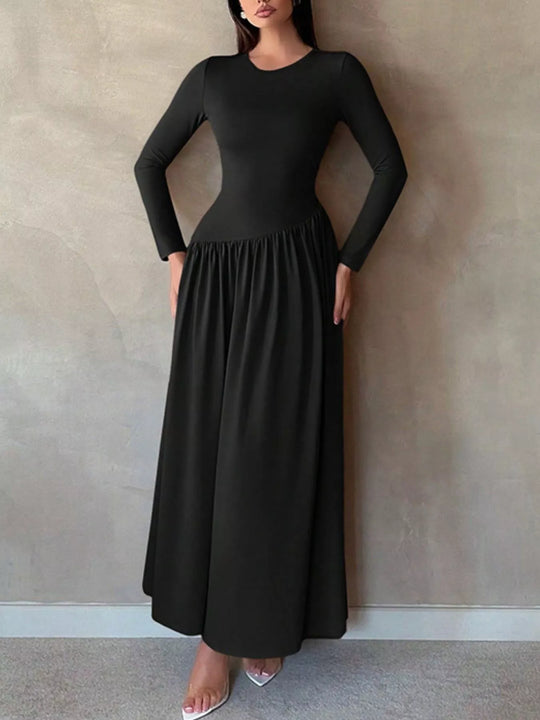 Sonia — Long Sleeve Ruched A-Line Maxi Dress