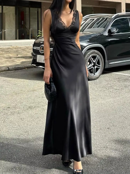 Caterina — Lace Trim V-Neck Sleeveless Maxi Dress