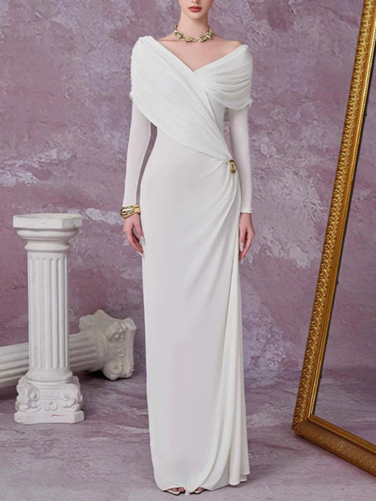 Rafaela — Ruched Draped Long Sleeve Maxi Dress