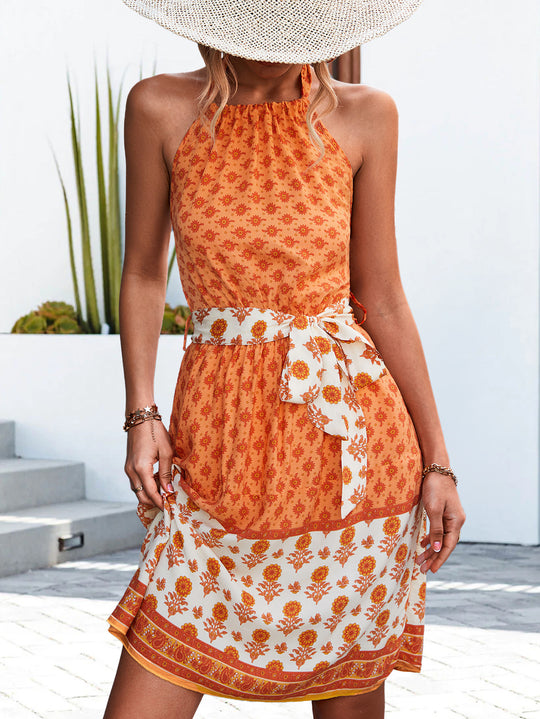 Saskia — Floral Halter Neck Tie Waist Dress