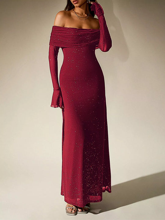 Regina — Glitter Off-Shoulder Maxi Dress