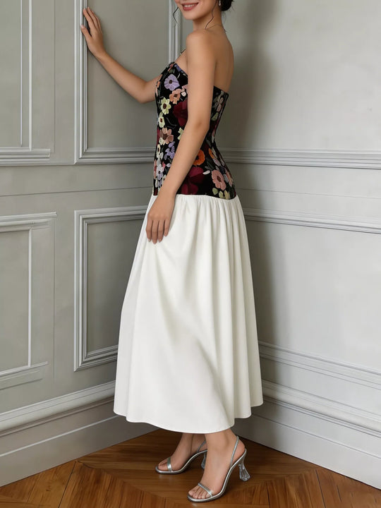 Clemence — Floral Embroidered Tube Maxi Dress