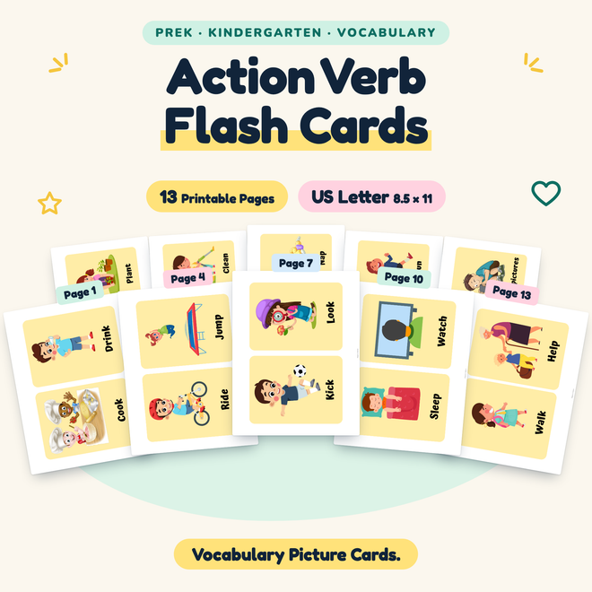 Action Verb Flash Cards — Vocabulary Picture Cards, PreK–K — cover