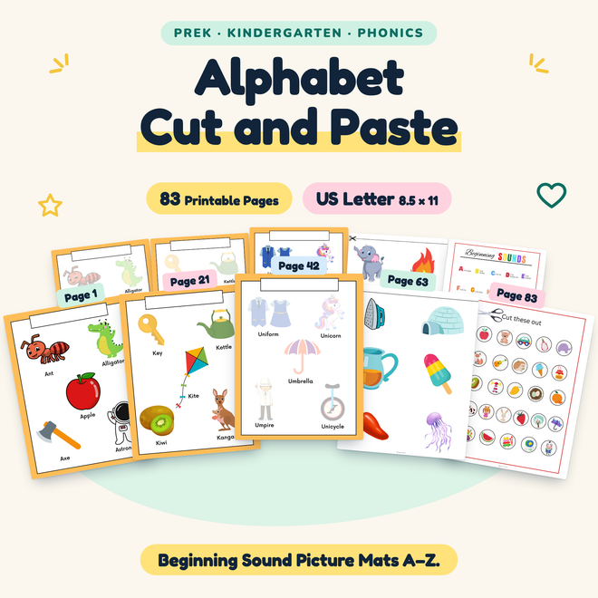 Alphabet Cut and Paste — Beginning Sound Picture Mats A–Z, PreK–K — cover