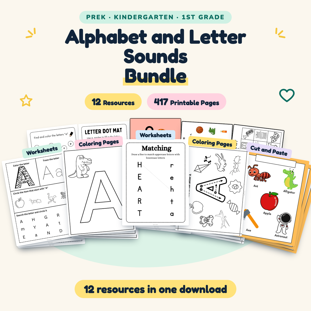 Alphabet and Letter Sounds BUNDLE | PreK–1st Grade (12 Resources) — cover