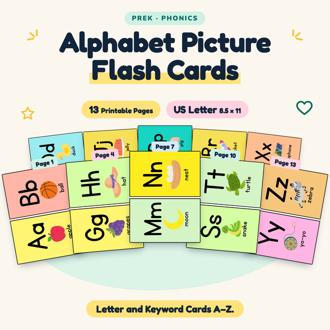 Alphabet Picture Flash Cards — Letter and Keyword Cards A–Z, PreK — cover