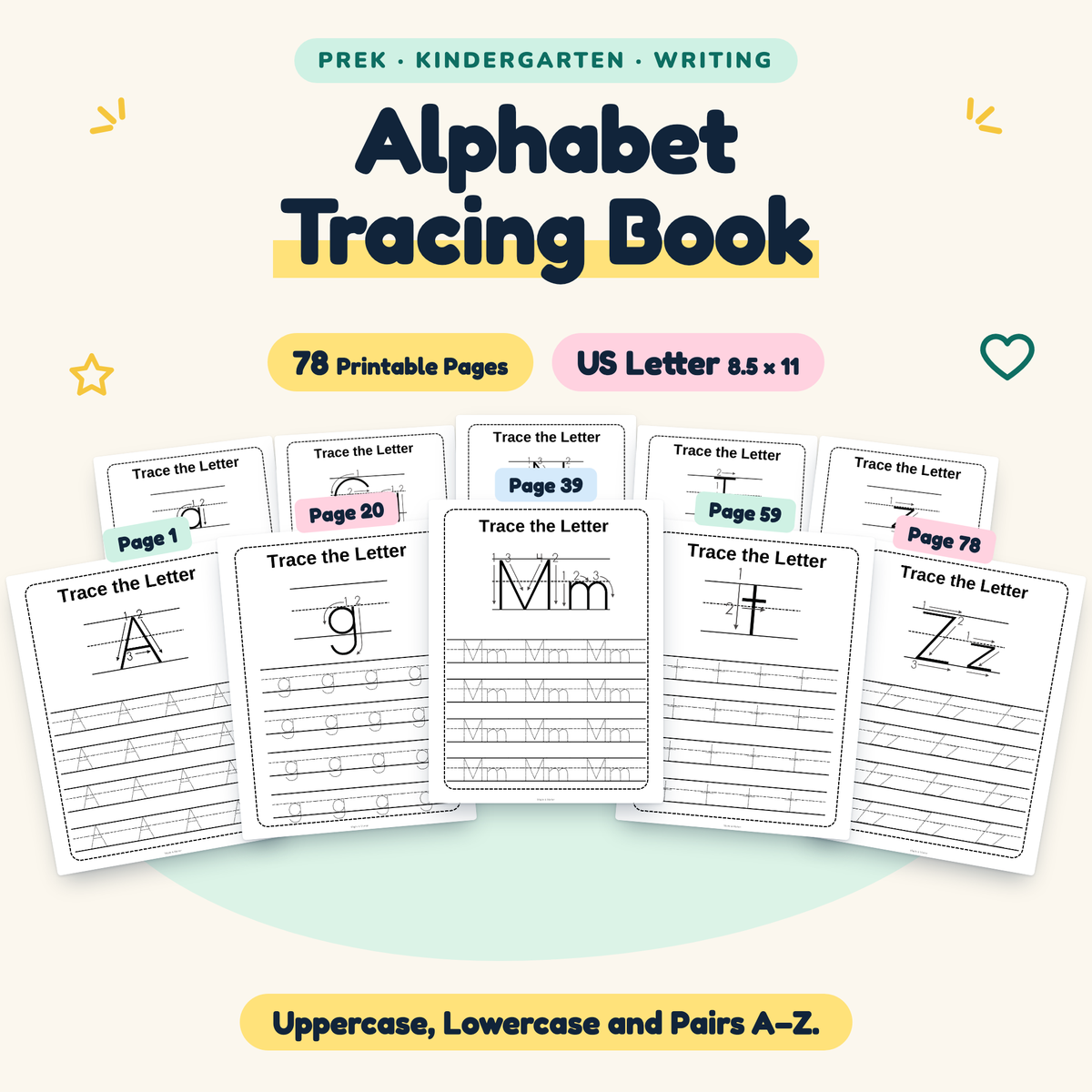 Alphabet Tracing Book — Uppercase, Lowercase and Pairs A–Z, PreK–K — cover