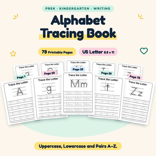 Alphabet Tracing Book — Uppercase, Lowercase and Pairs A–Z, PreK–K — cover