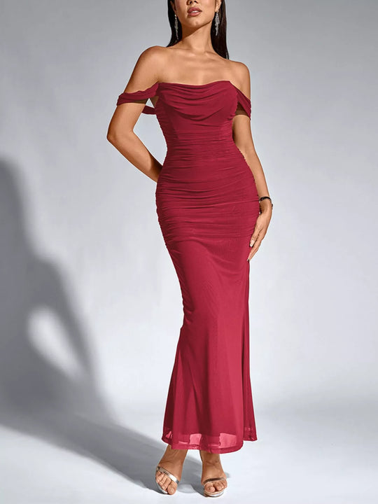 Stellan — Off-Shoulder Ruched Mermaid Maxi Dress