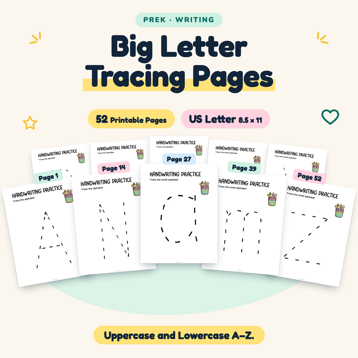 Big Letter Tracing Pages — Uppercase and Lowercase A–Z, PreK — cover