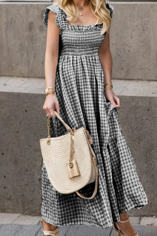 Lucia — Smocked Ruffled Plaid Ruffle Hem Dress