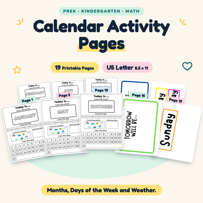 Calendar Activity Pages — Months, Days of the Week and Weather, PreK–K — cover