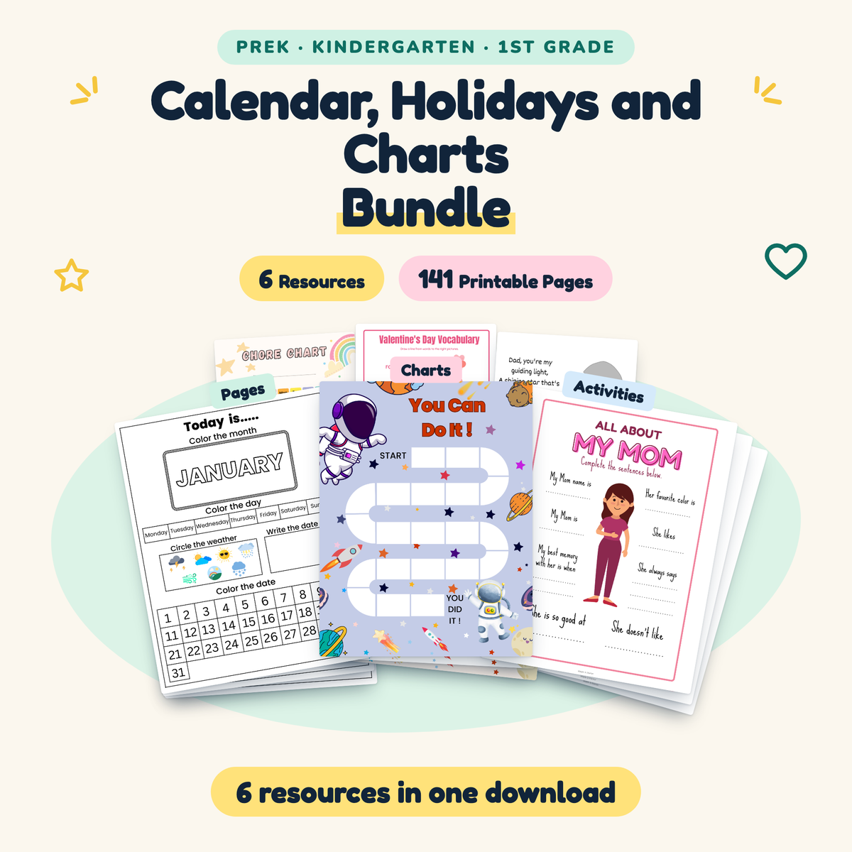 Calendar, Holidays and Charts BUNDLE | PreK–1st Grade (6 Resources) — cover