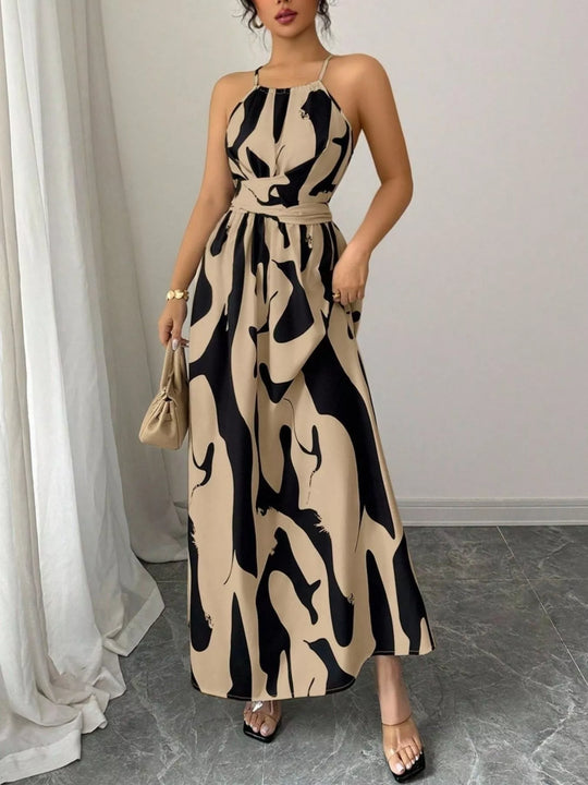 Giulia — Abstract Print Halter Neck Maxi Dress