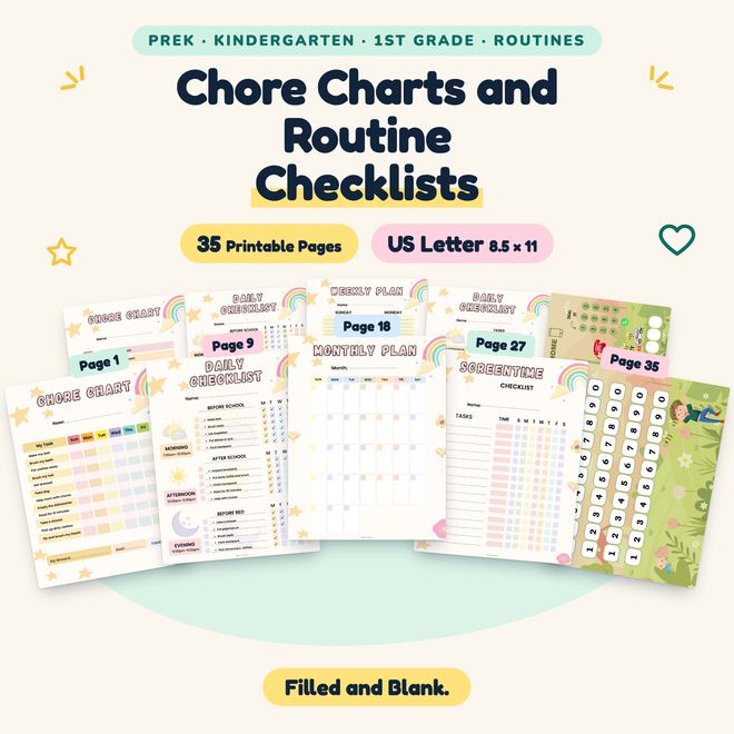 Chore Charts and Routine Checklists — Filled and Blank, PreK–1 — cover