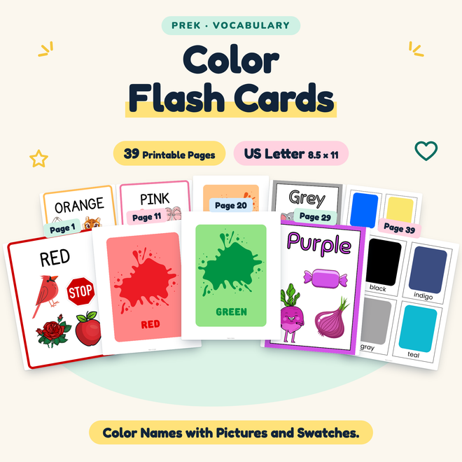 Color Flash Cards — Color Names with Pictures and Swatches, PreK — cover