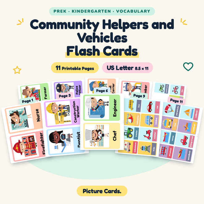 Community Helpers and Vehicles Flash Cards — Picture Cards, PreK–K — cover