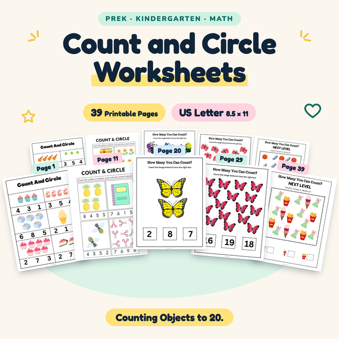 Count and Circle Worksheets — Counting Objects to 20, PreK–K — cover