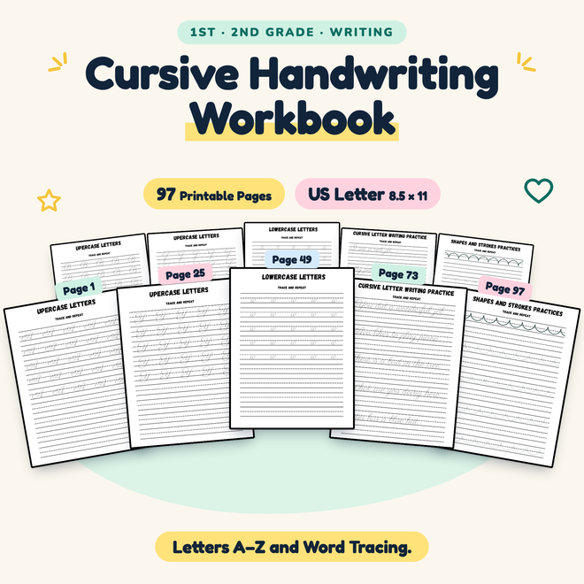 Cursive Handwriting Workbook — Letters A–Z and Word Tracing, 1–2 — cover
