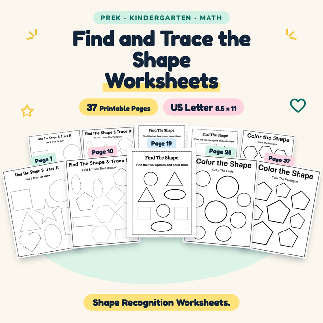 Find and Trace the Shape — Shape Recognition Worksheets, PreK–K — cover