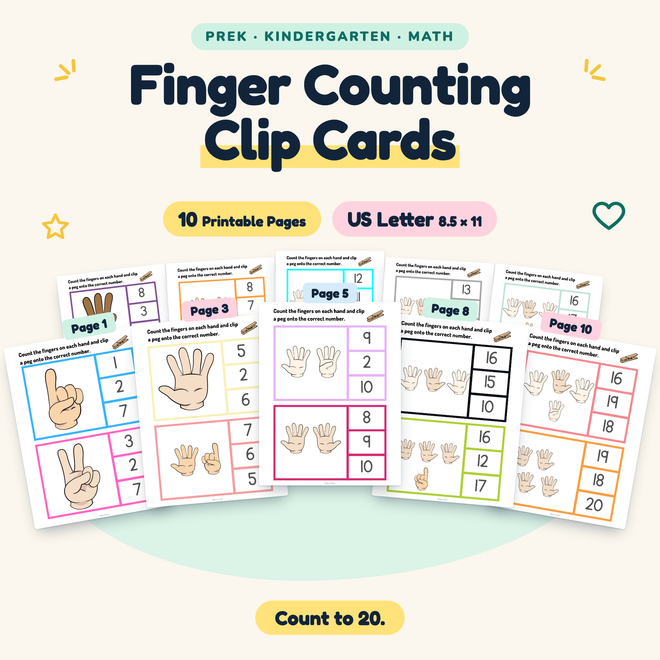 Finger Counting Clip Cards — Count to 20, PreK–K — cover