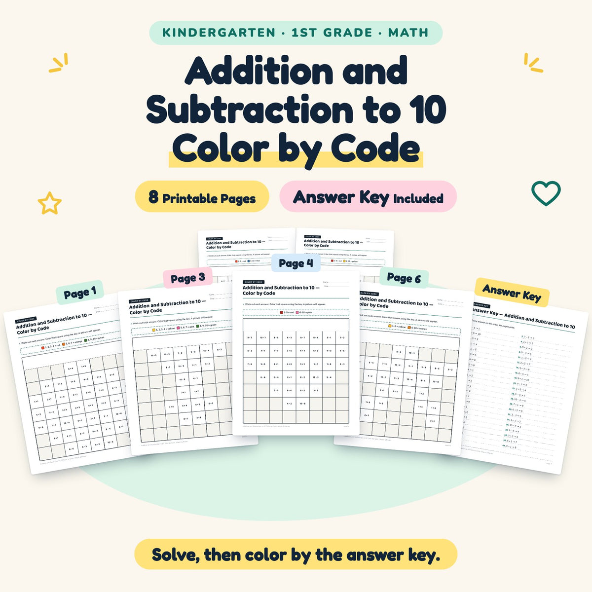 8 Addition and Subtraction to 10 Color by Code — cover