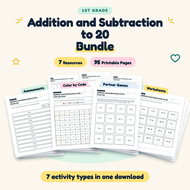 Addition and Subtraction to 20 Bundle | 1st Grade Math — cover