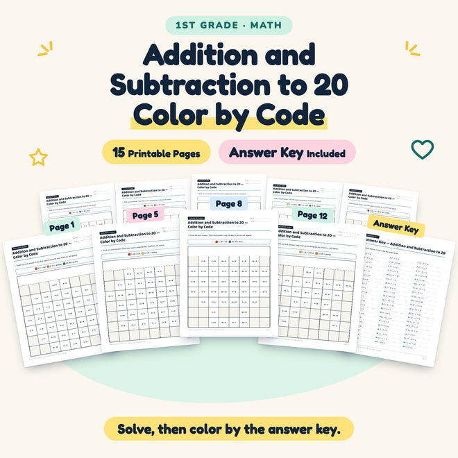 15 Addition and Subtraction to 20 Color by Code — cover
