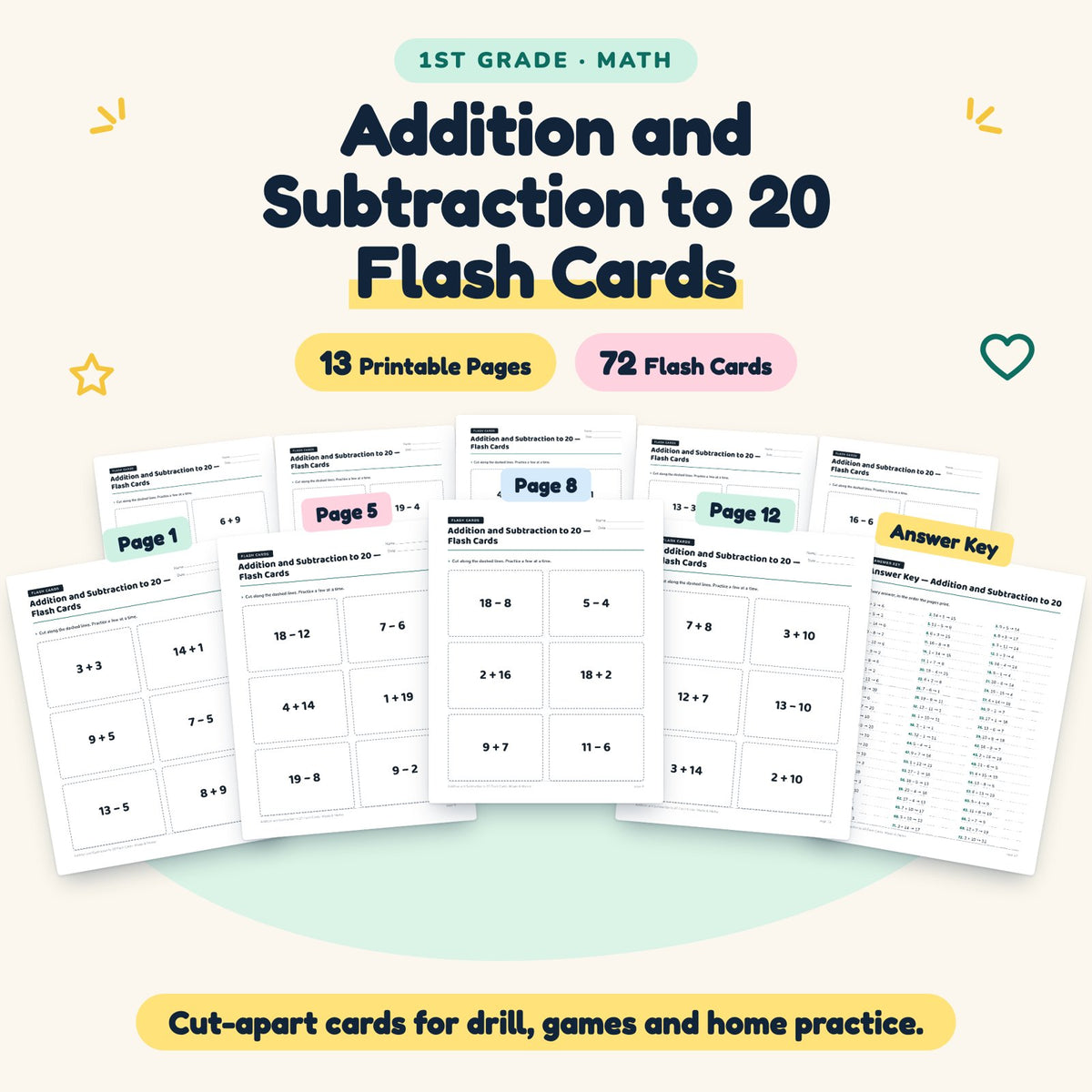72 Addition and Subtraction to 20 Flash Cards — cover