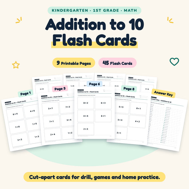 45 Addition to 10 Flash Cards — cover