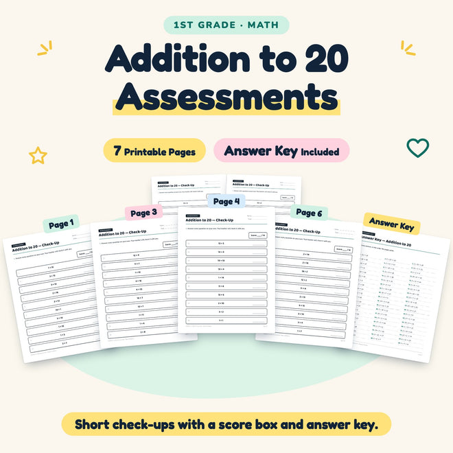 7 Addition to 20 Assessments — cover