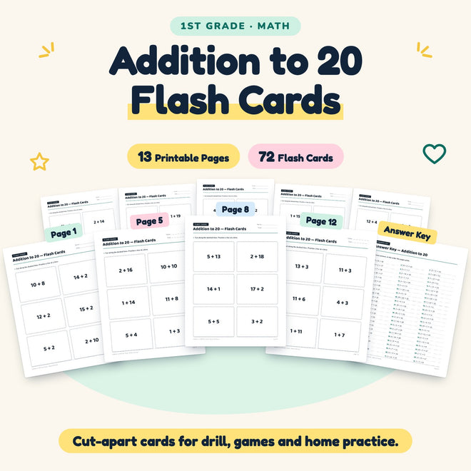 72 Addition to 20 Flash Cards — cover