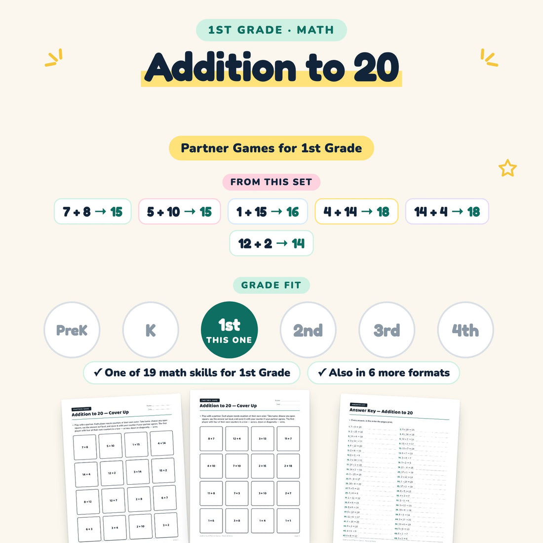 Addition to 20: skill and grade fit