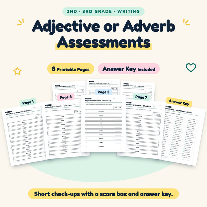 Adjective or Adverb Assessments | 2nd–3rd Grade (5 Pages) — cover