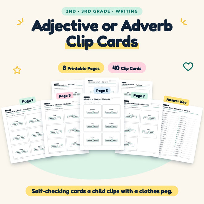 40 Adjective or Adverb Clip Cards — cover