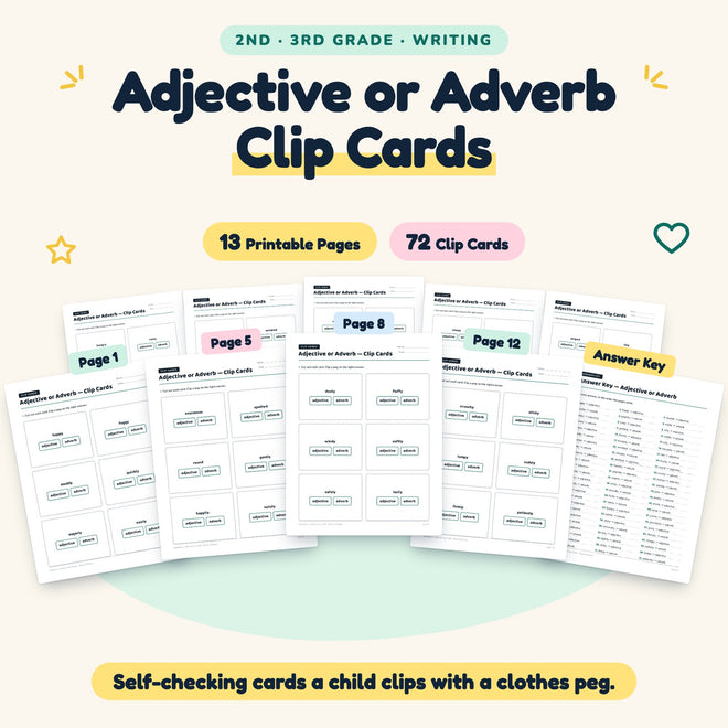 Adjective or Adverb Clip Cards | 2nd–3rd Grade (40 Cards) — cover