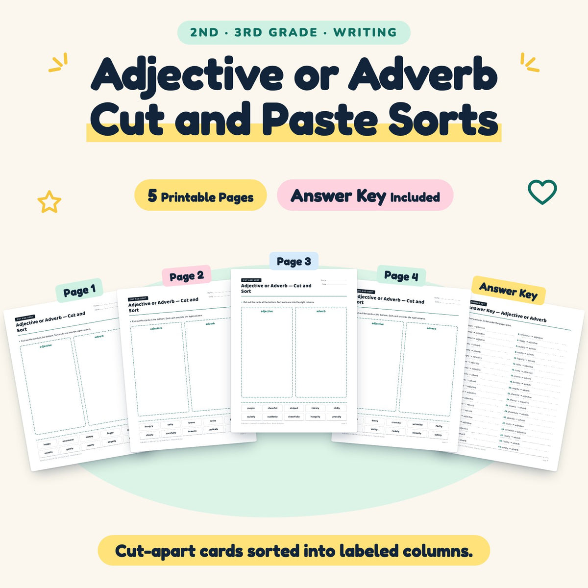 5 Adjective or Adverb Cut and Paste Sorts — cover