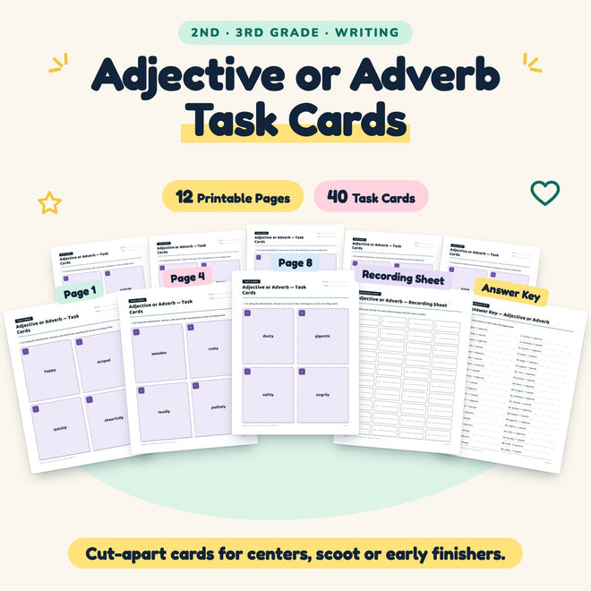 40 Adjective or Adverb Task Cards — cover