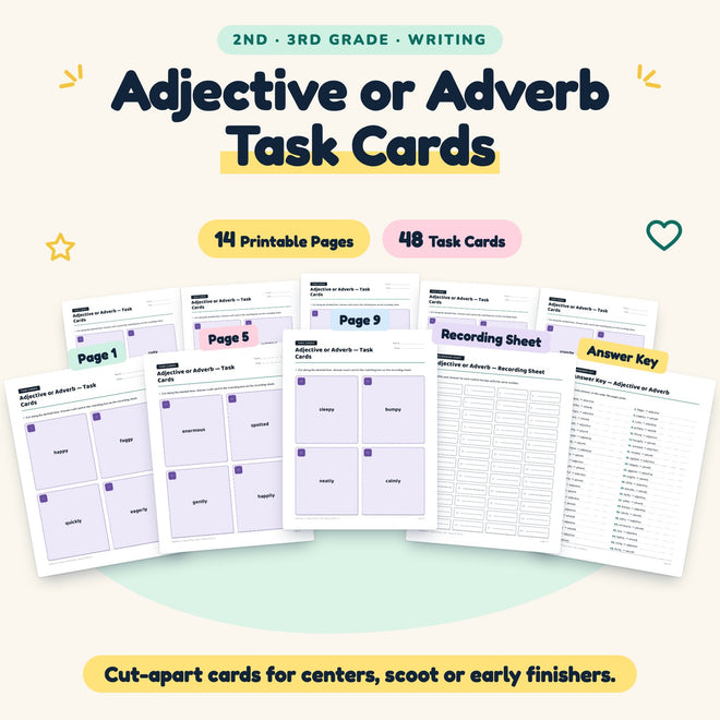 Adjective or Adverb Task Cards | 2nd–3rd Grade (40 Cards) — cover