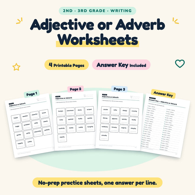 4 Adjective or Adverb Worksheets — cover