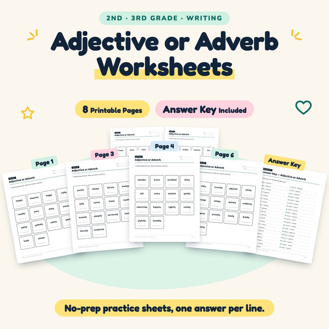 Adjective or Adverb Worksheets | 2nd–3rd Grade (4 Pages) — cover