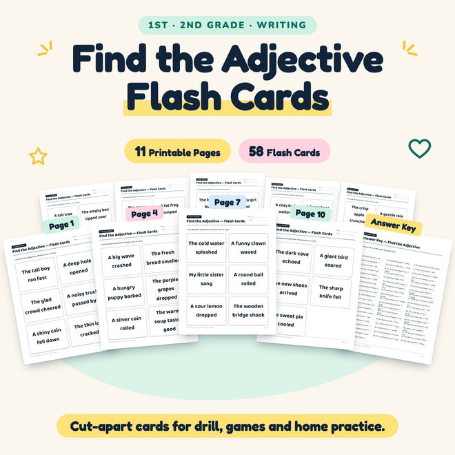 Find the Adjective Flash Cards | 1st–2nd Grade (17 Cards) — cover