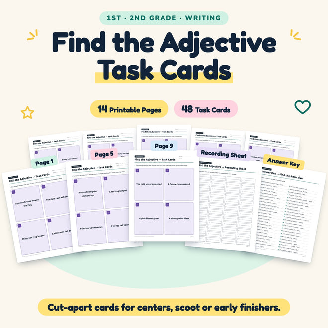 Find the Adjective Task Cards | 1st–2nd Grade (28 Cards) — cover