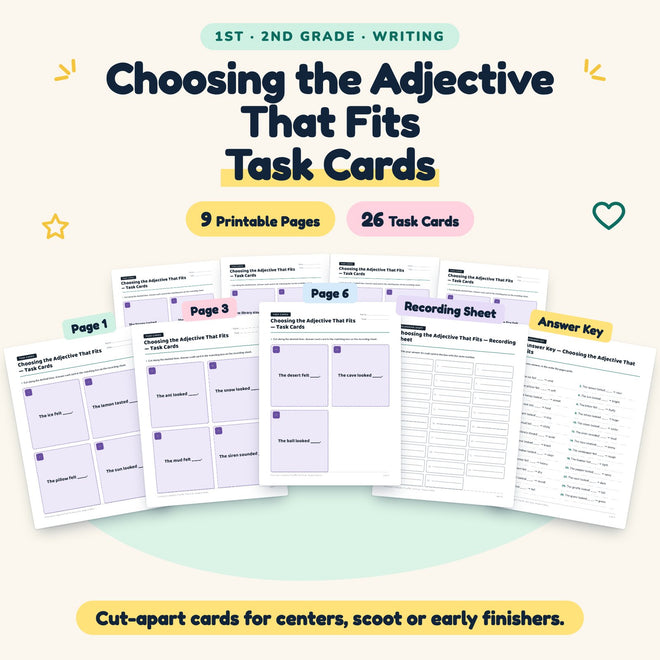 26 Choosing the Adjective That Fits Task Cards — cover