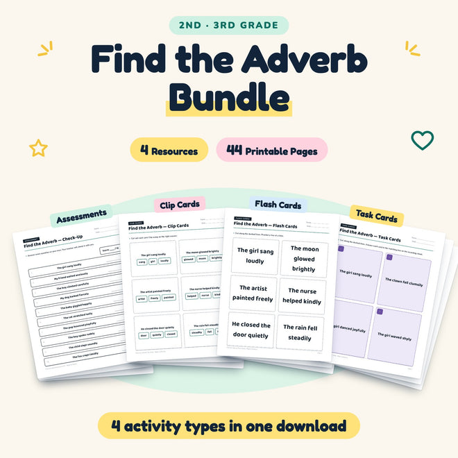 Find the Adverb Bundle | 2nd–3rd Grade Grammar (4 Resources) — cover